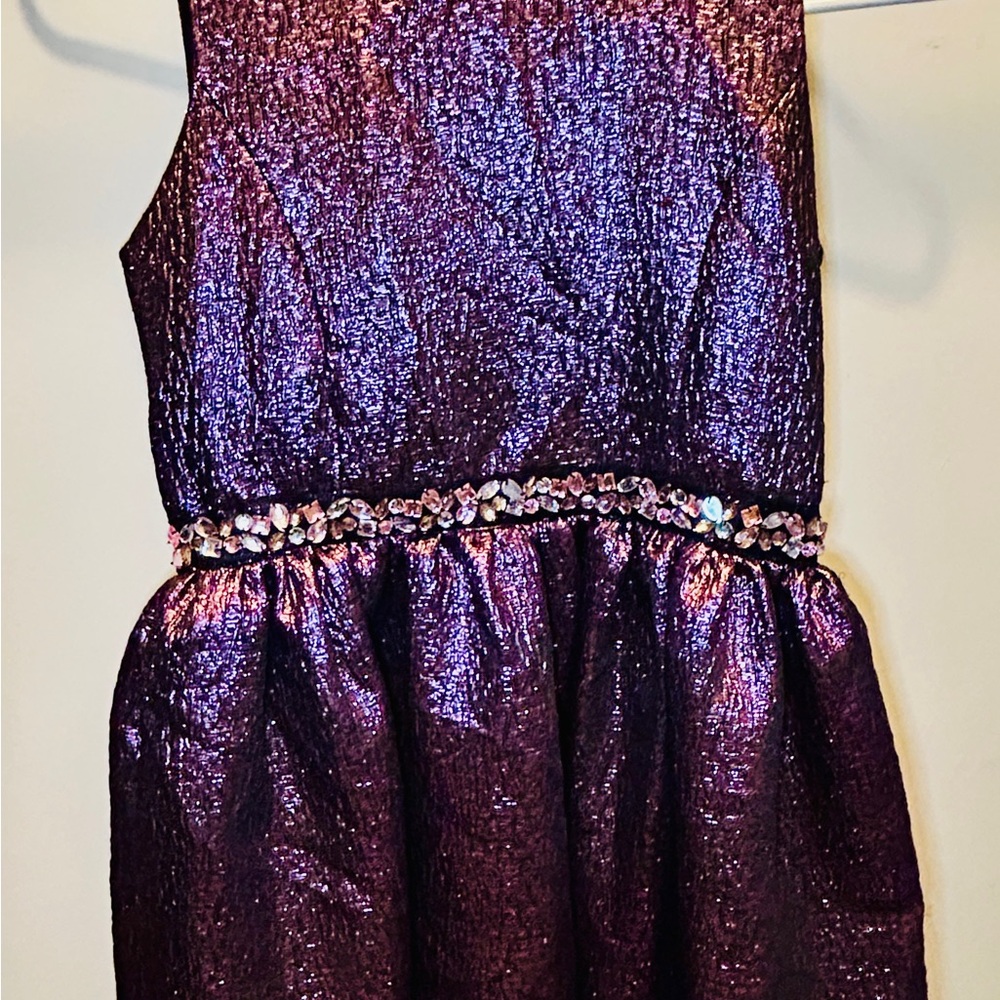 Zunie Shimmering Purple Kids Dress with Gem Waist